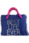 HipChik Couture Best Life Ever Fringe Tote in Navy with Pink; 