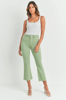 Just Black Denim The Cropped Demi Flare Style BP370-A in Light Sage;Sage Green Cropped FLare Jeans; 