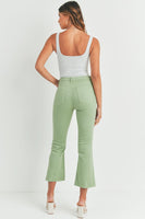 Just Black Denim The Cropped Demi Flare Style BP370-A in Light Sage;Sage Green Cropped FLare Jeans; 