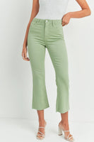 Just Black Denim The Cropped Demi Flare Style BP370-A in Light Sage;Sage Green Cropped FLare Jeans; 