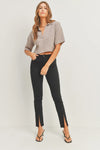 Just Black Denim The Front Slit Slim Jean Style BP431J in Black;Front Ankle Slit Black Denim Jean