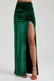 Krisa Clothing Slit Maxi Skirt StyleK2492V EMR in Emeral Green Velvet;Velvet Maxi Skirt;Holiday Velvet Skirt