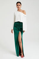 Krisa Clothing Slit Maxi Skirt StyleK2492V EMR in Emeral Green Velvet;Velvet Maxi Skirt;Holiday Velvet Skirt