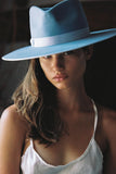 Lack of Color Hats Capri Rancher Style Number CapriRanch in sky blue;women's fedora hat;women's spring rancher style hat;heart shaped face hat