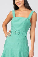 Lavender Brown Clothing Lily Dress Style AYB1896 in jade green;women's belted mini dress;spring dress;tank strap mini dress;summer party dress
