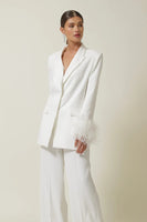 Line and DOt clothing Christy Feather Blazer Style LJ9631B in Off White;White Feather Sleeve Blazer;White Feather Blazer; 