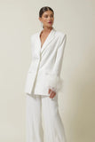 Line and DOt clothing Christy Feather Blazer Style LJ9631B in Off White;White Feather Sleeve Blazer;White Feather Blazer; 