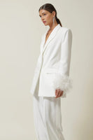 Line and DOt clothing Christy Feather Blazer Style LJ9631B in Off White;White Feather Sleeve Blazer;White Feather Blazer; 