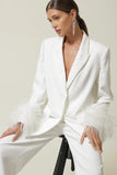 Line and DOt clothing Christy Feather Blazer Style LJ9631B in Off White;White Feather Sleeve Blazer;White Feather Blazer; 
