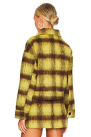 Line and Dot Chloe Jacket Style LJ9626B in Yellow Brown;cropped plaid jacket;line and dot cropped plaid trucker jacket
