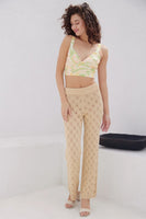 Lost and Wander Clothing Going Steady Pant Style WPKC04107 in ECRU;Women's Wide Leg Lounge Pant;Women's Knit Pant; 