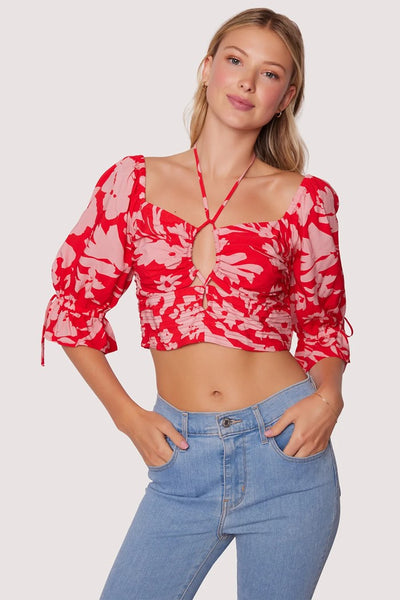 Lost and Wander Still the One Crop Top Style WTWC02653 in Pink Floral;Floral Cropped Blouse;Floral Cropped Top;Floral Top; 