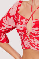 Lost and Wander Still the One Crop Top Style WTWC02653 in Pink Floral;Floral Cropped Blouse;Floral Cropped Top;Floral Top; 