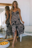 Lovestitch Clothing Abstract Sleeveless V Neck Maxi Slip Dress Style I-73029WL-RZY-ZC In Black Natural;Abstract Print Slip Dress;Spring Dress;Resort Slip Dress