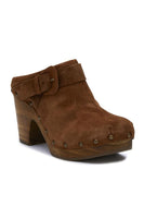 Matisse Footwear Stevie Clog in Fawn or Black;Wooden Sole Heeled Clog;Suede Heeled Clog;Suede Heeled Clog Mule;Matisse Heeled Suede Clog;Women's Clog
