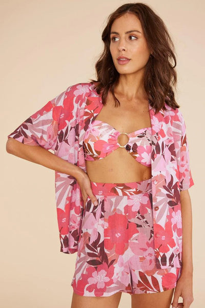 Minkpink Cali Shirt Style IS2204406 in Pink Floral;Women's Linen Floral Button Down Shirt