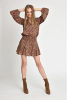 Muche Et Muchette Hugo V-neck Balloon Sleeve Floral Print Top Style Number 1604HO in Caramel;Women's Floral Blouse;Floral Top;Muche et Muchette Top