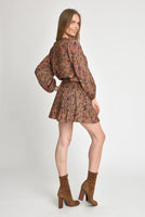 Muche Et Muchette Hugo V-neck Balloon Sleeve Floral Print Top Style Number 1604HO in Caramel;Women's Floral Blouse;Floral Top;Muche et Muchette Top