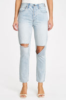 Pistola Denim Keaton High Rise Slim Straight Style Number P6430REP-MKD in Morning Sky Distressed;Women's Light Wash Denim JEans