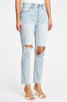 Pistola Denim Keaton High Rise Slim Straight Style Number P6430REP-MKD in Morning Sky Distressed;Women's Light Wash Denim JEans