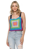 Pistola Denim Vivienne Crochet Sweater Tank Top Style P2052HCS-NYR in Navy Rainbow;Crochet Tank Top;Pistola Crochet Tank Top;Pistola Rainbow Sweater Tank