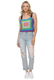 Pistola Denim Vivienne Crochet Sweater Tank Top Style P2052HCS-NYR in Navy Rainbow;Crochet Tank Top;Pistola Crochet Tank Top;Pistola Rainbow Sweater Tank