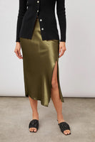 Rails Clothing Jada Midi Skirt Style 924-235A-4855 in Peat Moss;Satin Midi Skirt;Fall Satin Midi Skirt