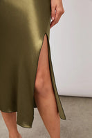 Rails Clothing Jada Midi Skirt Style 924-235A-4855 in Peat Moss;Satin Midi Skirt;Fall Satin Midi Skirt