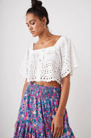 Rails Clothing Kit Style 670-651B-2500 in White Eyelet;Cropped White Button Front Eyelet Top; 
