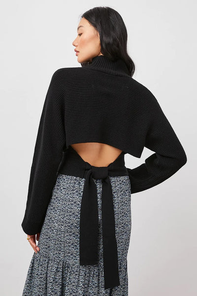 Rails Clothing Raphael Sweater Style 856B-180B-001 in Black;Mock Neck Sweater;High Neck Women's Sweater;Tie Back Sweater;Self-tie Sweater;Women's Black High Neck Cropped Sweater;Rails Clothing Sweater