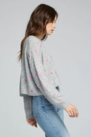 Saltwater Luxe Clothing Charmed Sweater Style S2710-HGry in Heather Grey;Spring Sweater;Women's Spring Sweater With Hearts;Saltwater Luxe Heart Sweater; 
