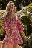 Saltwater Luxe Clothing Corina Top Style S2692-W516-HOTPNK in Hot Pink Floral;Puff Sleeve Floral Top;Saltwater Luxe Pink Floral Puff Sleeve TOP; 