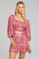 Saltwater Luxe Clothing Corina Top Style S2692-W516-HOTPNK in Hot Pink Floral;Puff Sleeve Floral Top;Saltwater Luxe Pink Floral Puff Sleeve TOP; 