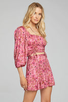 Saltwater Luxe Clothing Corina Top Style S2692-W516-HOTPNK in Hot Pink Floral;Puff Sleeve Floral Top;Saltwater Luxe Pink Floral Puff Sleeve TOP; 