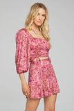 Saltwater Luxe Clothing Corina Top Style S2692-W516-HOTPNK in Hot Pink Floral;Puff Sleeve Floral Top;Saltwater Luxe Pink Floral Puff Sleeve TOP; 