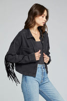 Saltwater Luxe Maya Jacket Style S2624-WashBlk in Washed Black;Spring Jacket;Fringe Denim Jacket;Lightweight Fringed Denim Jacket;Black Spring Jacket; 