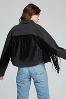 Saltwater Luxe Maya Jacket Style S2624-WashBlk in Washed Black;Spring Jacket;Fringe Denim Jacket;Lightweight Fringed Denim Jacket;Black Spring Jacket; 