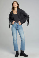 Saltwater Luxe Maya Jacket Style S2624-WashBlk in Washed Black;Spring Jacket;Fringe Denim Jacket;Lightweight Fringed Denim Jacket;Black Spring Jacket; 