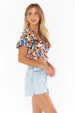 Show Me Your Mumu Lila Top Style MM2-5269 BF57 In Butterfly Print;Butterfly Top;Show Me Your Mumu Butterfly Top;Poof Sleeve Butterfly Top;Sweetheart Neckline Top;Women's Printed Blouse