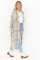 Show me Your Mumu Leo Button Down Tunic Style MF2-4998 GP57 in Georgetown Plaid;Plaid Duster;Plaid Long Cardigan;Show Me Your Mumu Plaid Duster