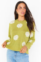 Show me Your Mumu Seasons Change Sweater Style MM2-4972 FP13 in Flower Power Knit;Show Me Your Mumu Daisy Sweater;Sweater With Daisies;Green Sweater With Daisies Flowers;Women's Transitional Sweater;Show Me Your Mumu Knit Sweater