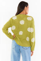 Show me Your Mumu Seasons Change Sweater Style MM2-4972 FP13 in Flower Power Knit;Show Me Your Mumu Daisy Sweater;Sweater With Daisies;Green Sweater With Daisies Flowers;Women's Transitional Sweater;Show Me Your Mumu Knit Sweater