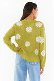 Show me Your Mumu Seasons Change Sweater Style MM2-4972 FP13 in Flower Power Knit;Show Me Your Mumu Daisy Sweater;Sweater With Daisies;Green Sweater With Daisies Flowers;Women's Transitional Sweater;Show Me Your Mumu Knit Sweater