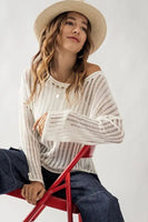 Urban Daizy Clothing Oversized Crochet Hollow Out Cover Up Knit Top Style UDY7212-B in white;Open Crochet KNit Top; 