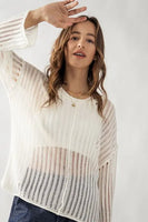 Urban Daizy Clothing Oversized Crochet Hollow Out Cover Up Knit Top Style UDY7212-B in white;Open Crochet KNit Top; 