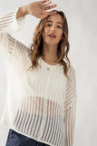 Urban Daizy Clothing Oversized Crochet Hollow Out Cover Up Knit Top Style UDY7212-B in white;Open Crochet KNit Top; 