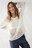 Urban Daizy Clothing Oversized Crochet Hollow Out Cover Up Knit Top Style UDY7212-B in white;Open Crochet KNit Top; 