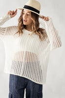 Urban Daizy Clothing Oversized Crochet Hollow Out Cover Up Knit Top Style UDY7212-B in white;Open Crochet KNit Top; 