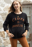 Wood Ships Cider and Donuts Crew Style K49Y2W703 in Black and Ginger Root;Wooden Ships Sweater;Wooden Ships Halloween Sweater;Wooden Ships Fall Sweater
