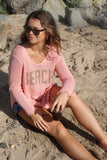 Wooden Ships Beach V Cotton Style Number K48C2W700 in Splash Coral and Cashew;Wooden Ships Sweaters;Salty Sweater;Women's Spring Summer Sweaters;Wooden Ships Knits